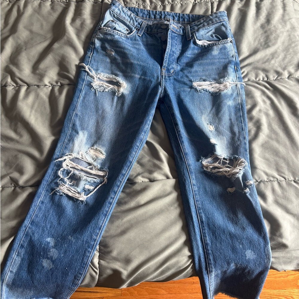 GAP Women's Straight Leg Jeans - Distressed Blue